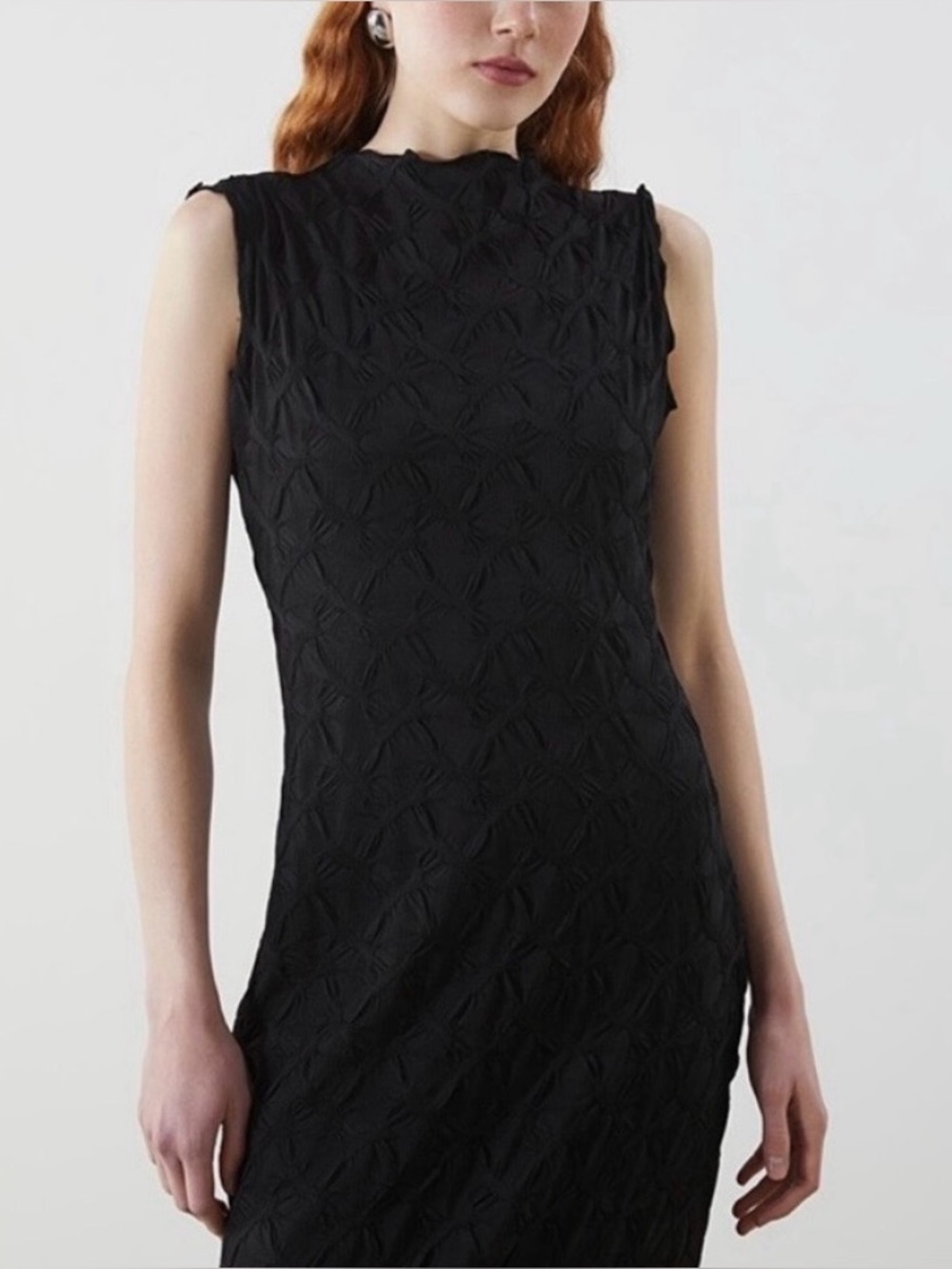 House of Harlow 1960 Black Textured Mock Neck Midi Dress Women’s Medium Glam